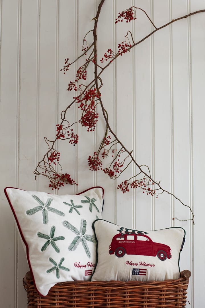 Holiday Car オーガニックコットン ベルベットクッション 30x40 cm, White-red multi Lexington | レキシントン