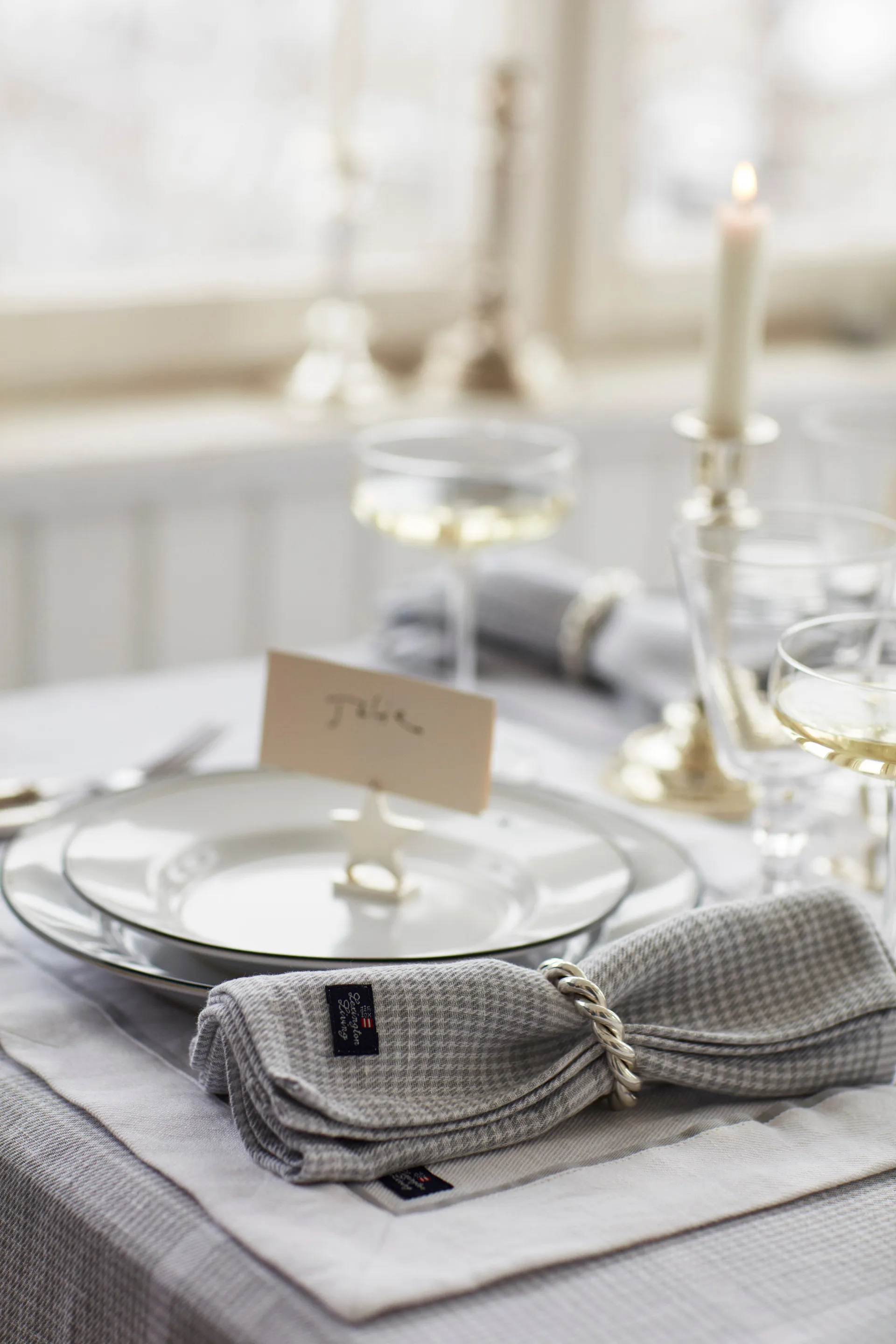 Pepita チェック コットンリネン ファブリックナプキン 50x50 cm, White-light grey Lexington | レキシントン