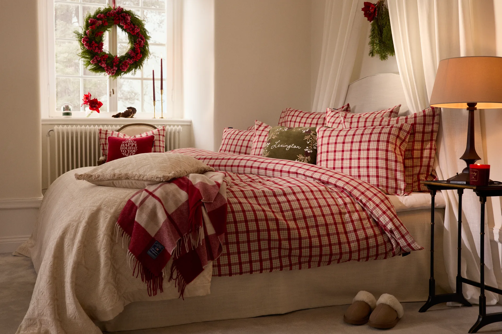 Red-beige チェック コットンフランネル 寝具セット 2ピース, 50x60 cm, 150x210 cm Lexington | レキシントン