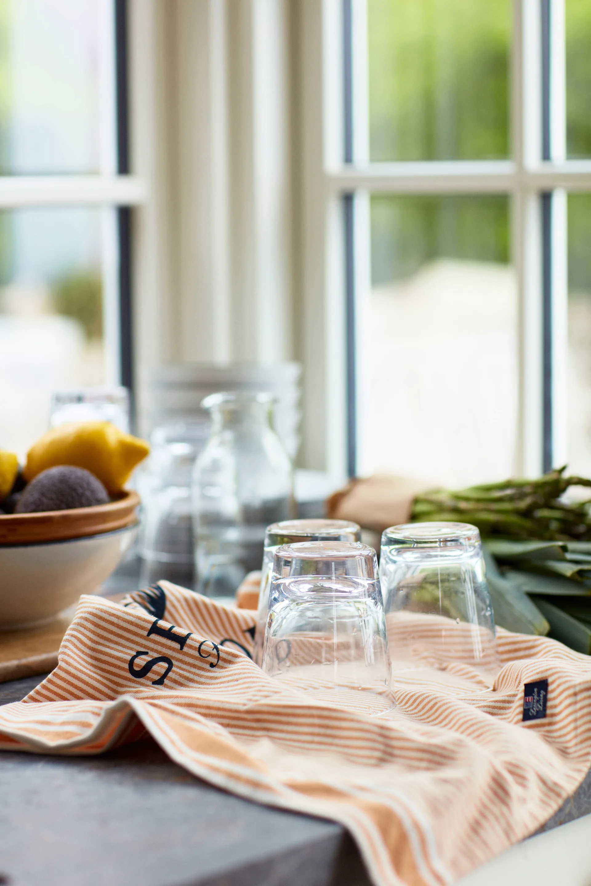 Seafood ストライプ & プリントキッチンタオル 50x70 cm, Beige-white Lexington | レキシントン