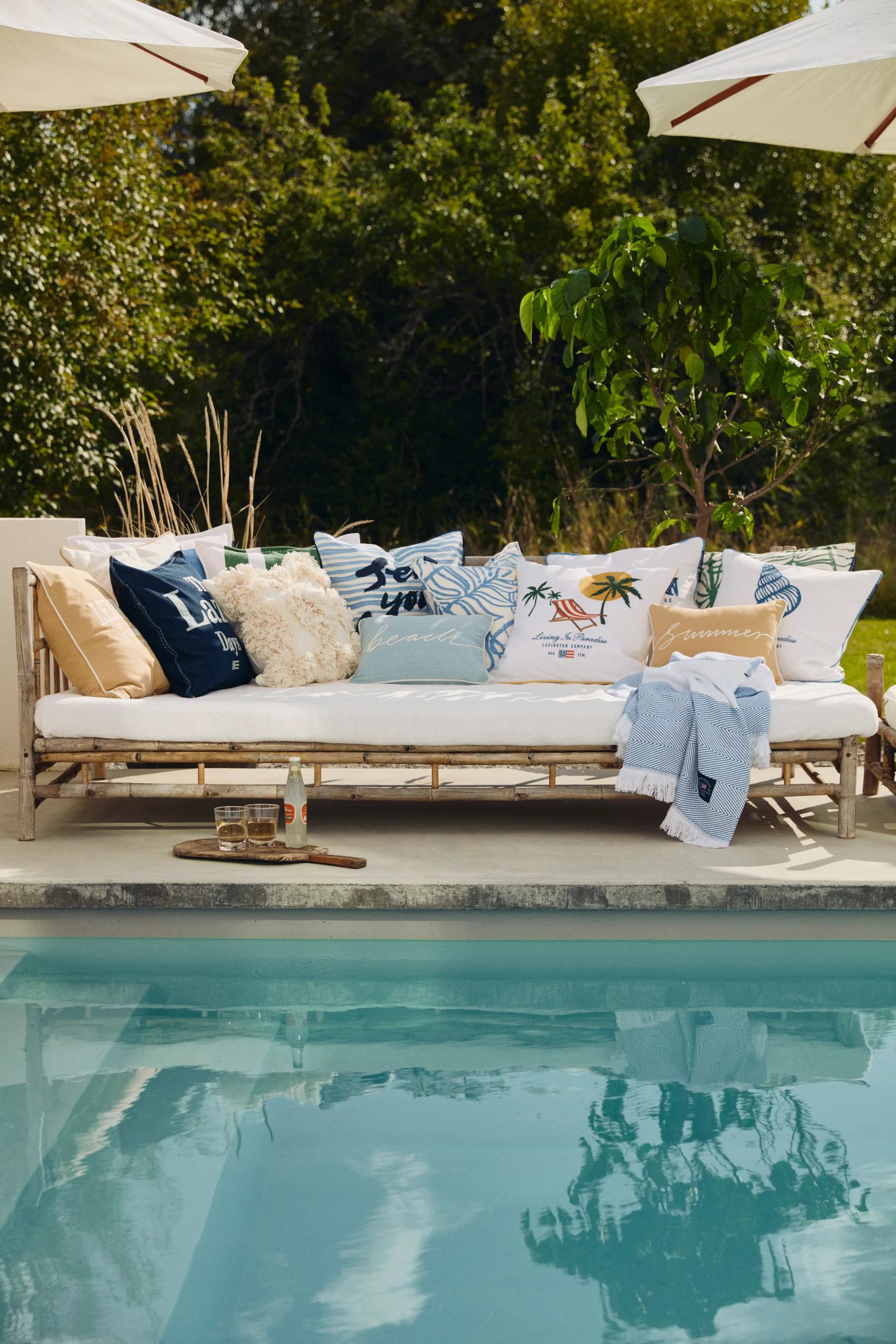 Seashell コットンキャンバス ピローケース 50x50 cm, White-blue Lexington | レキシントン