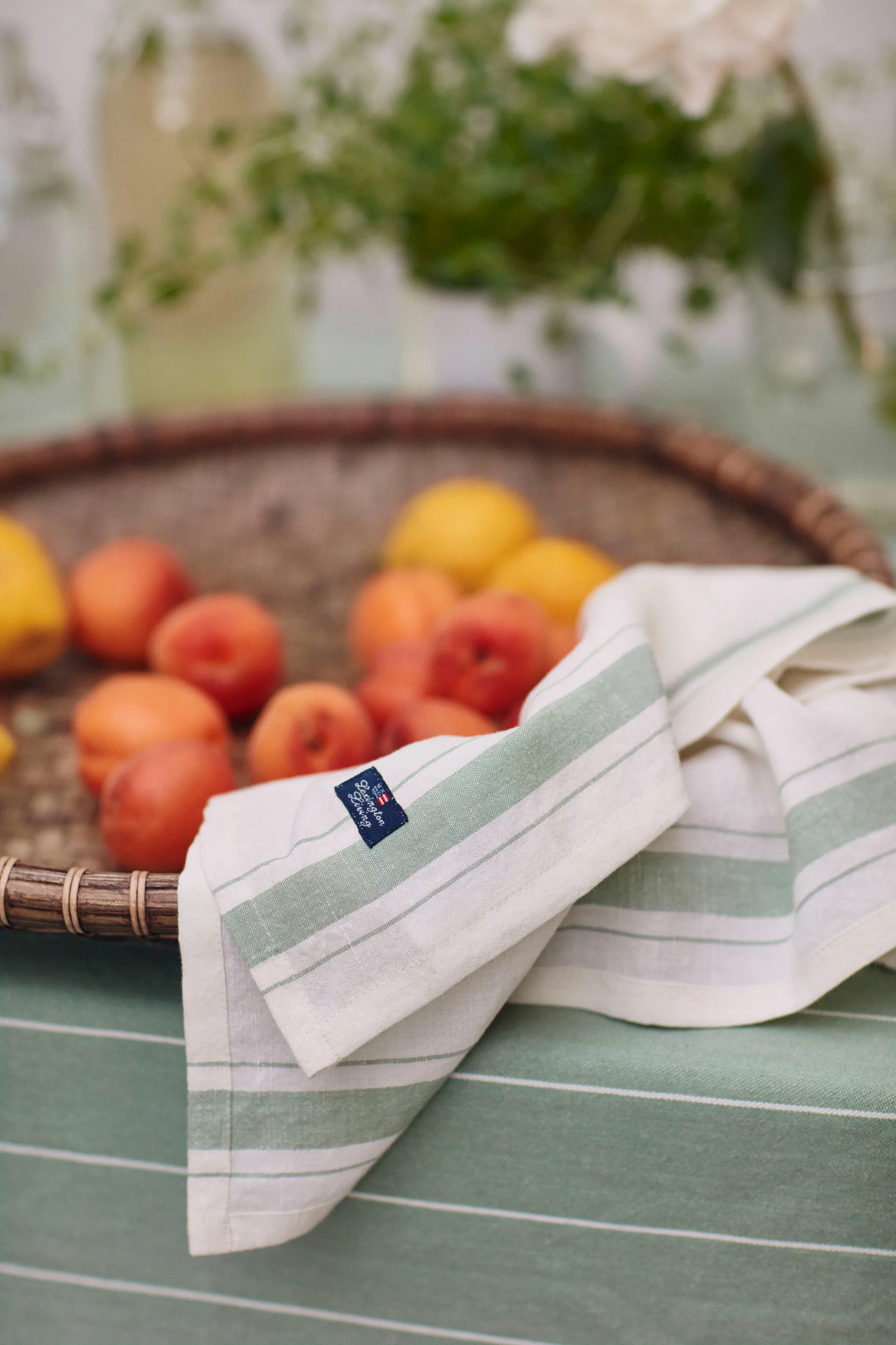 Side striped オーガニックコットン ナプキン 50x50 cm, White-green Lexington | レキシントン