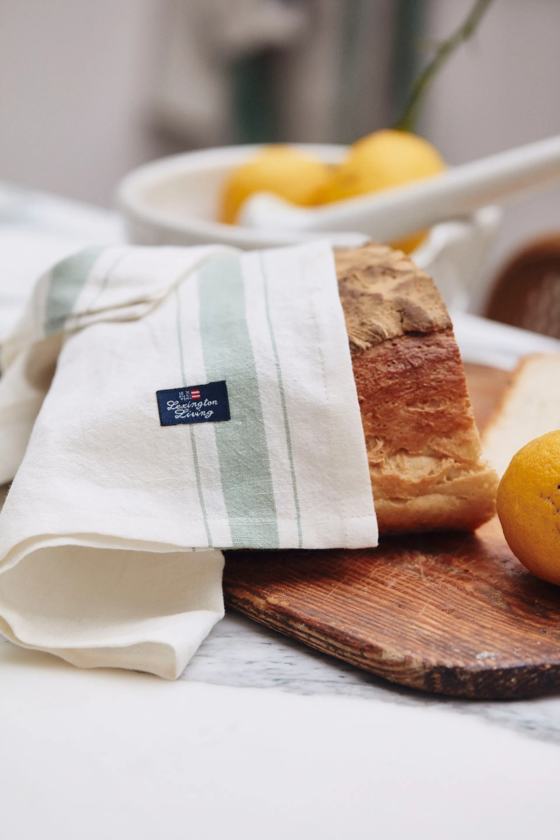 Side striped オーガニックコットン ナプキン 50x50 cm, White-green Lexington | レキシントン