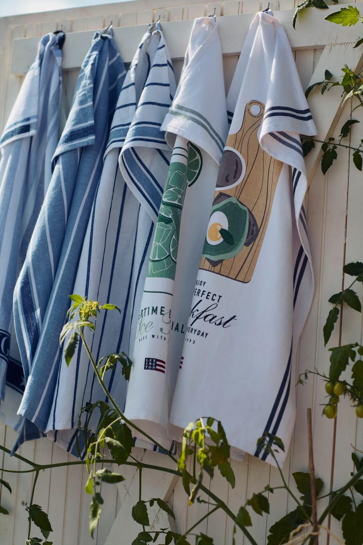 Stripe Cotton Terry キッチンタオル 50x70 cm, White-blue Lexington | レキシントン