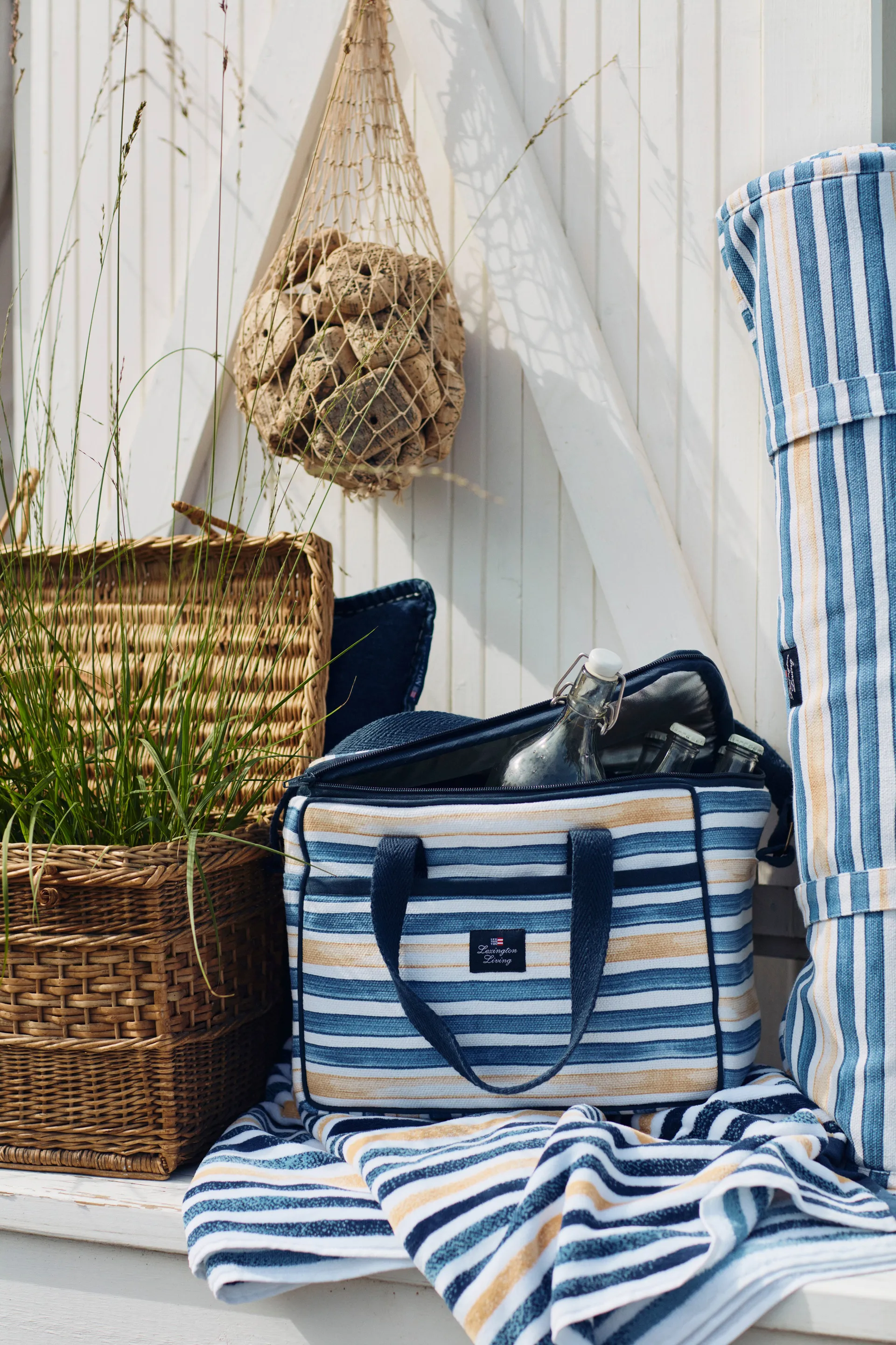 Stripe Cotton Velour バスタオル 100x180 cm, Blue-white-oat Lexington | レキシントン