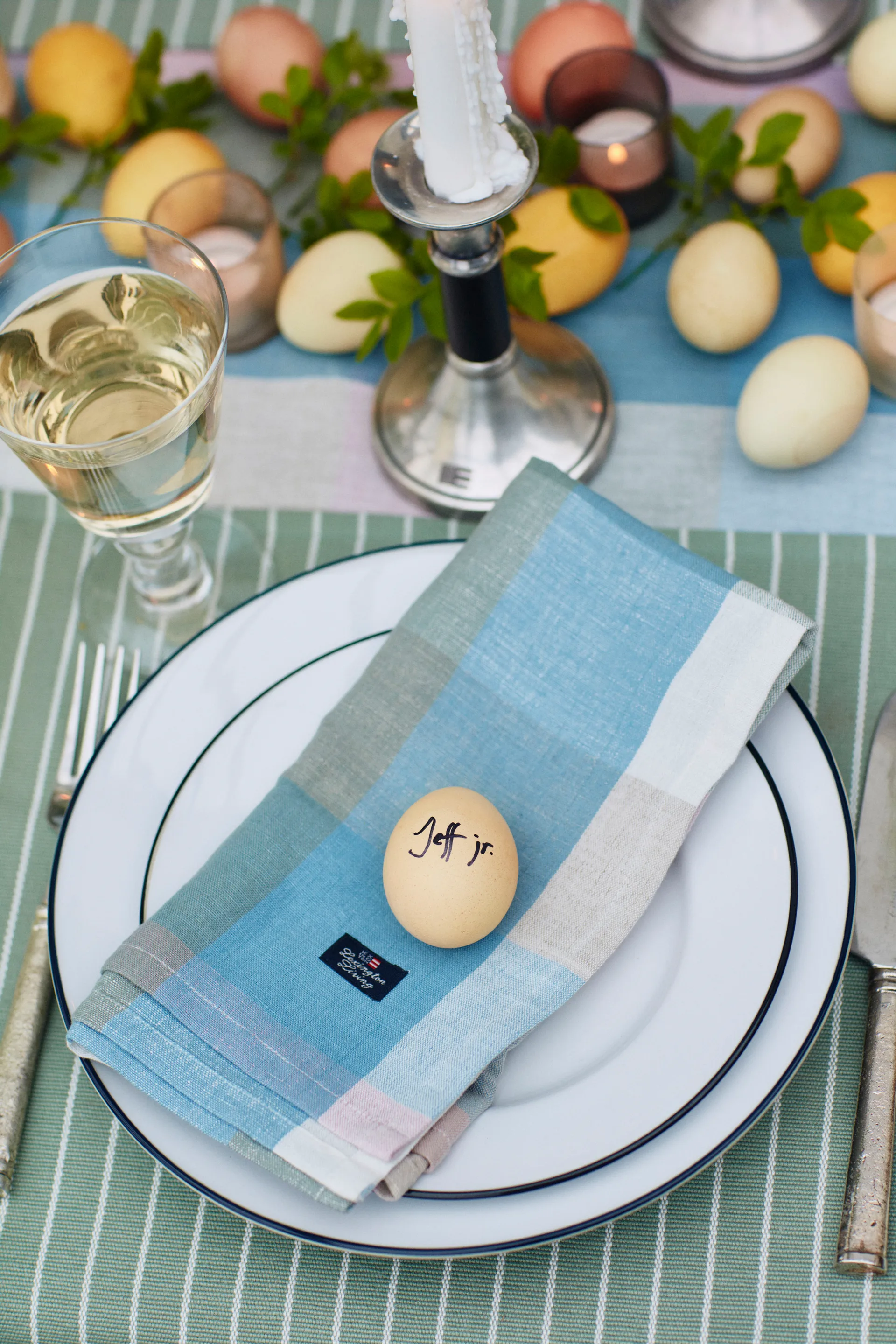 Striped オーガニックコットン Rips ランチョンマット 50x250 cm, Green-white Lexington | レキシントン