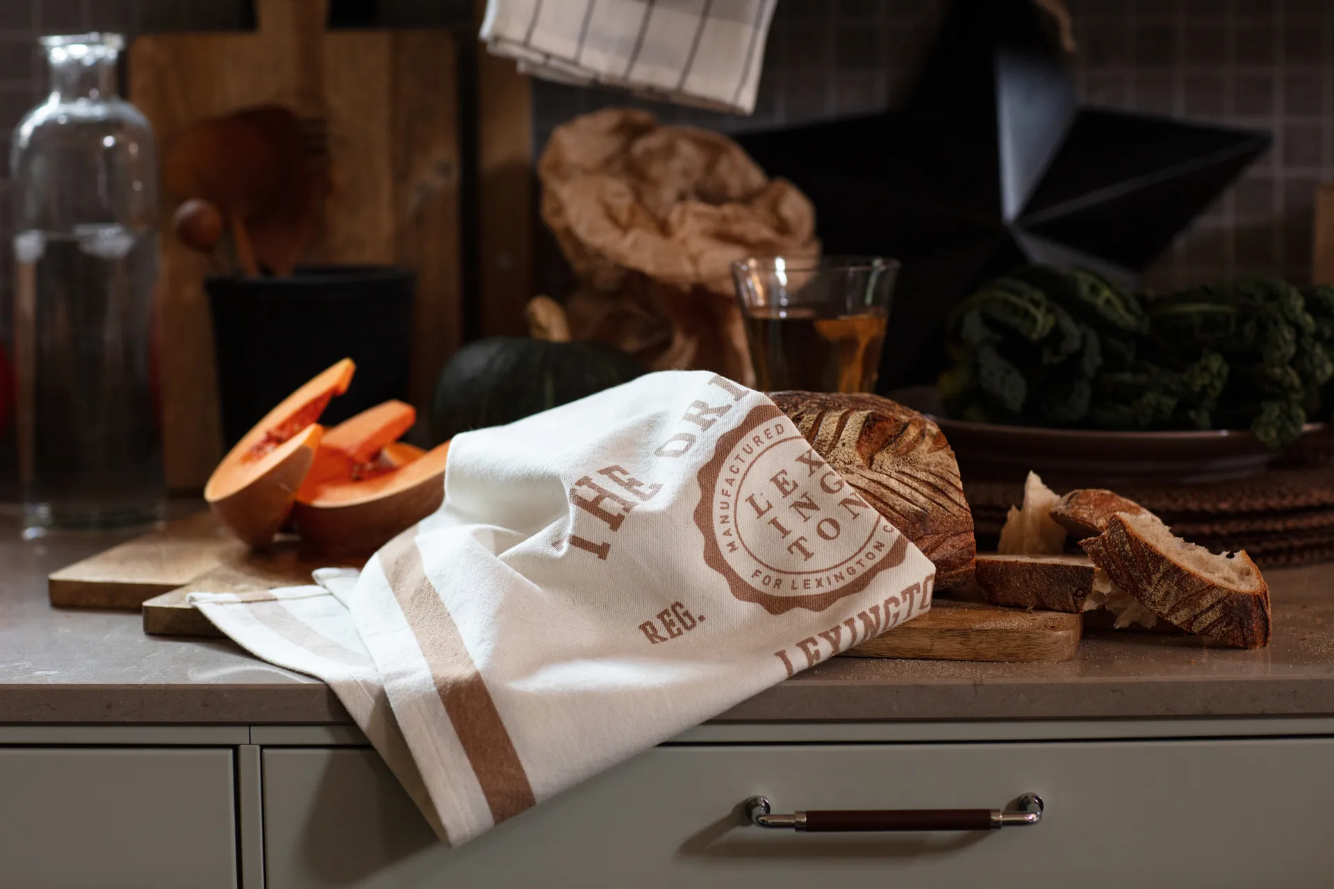 The Original Cotton Twill キッチンタオル 50x70 cm, Off White-brown Lexington | レキシントン