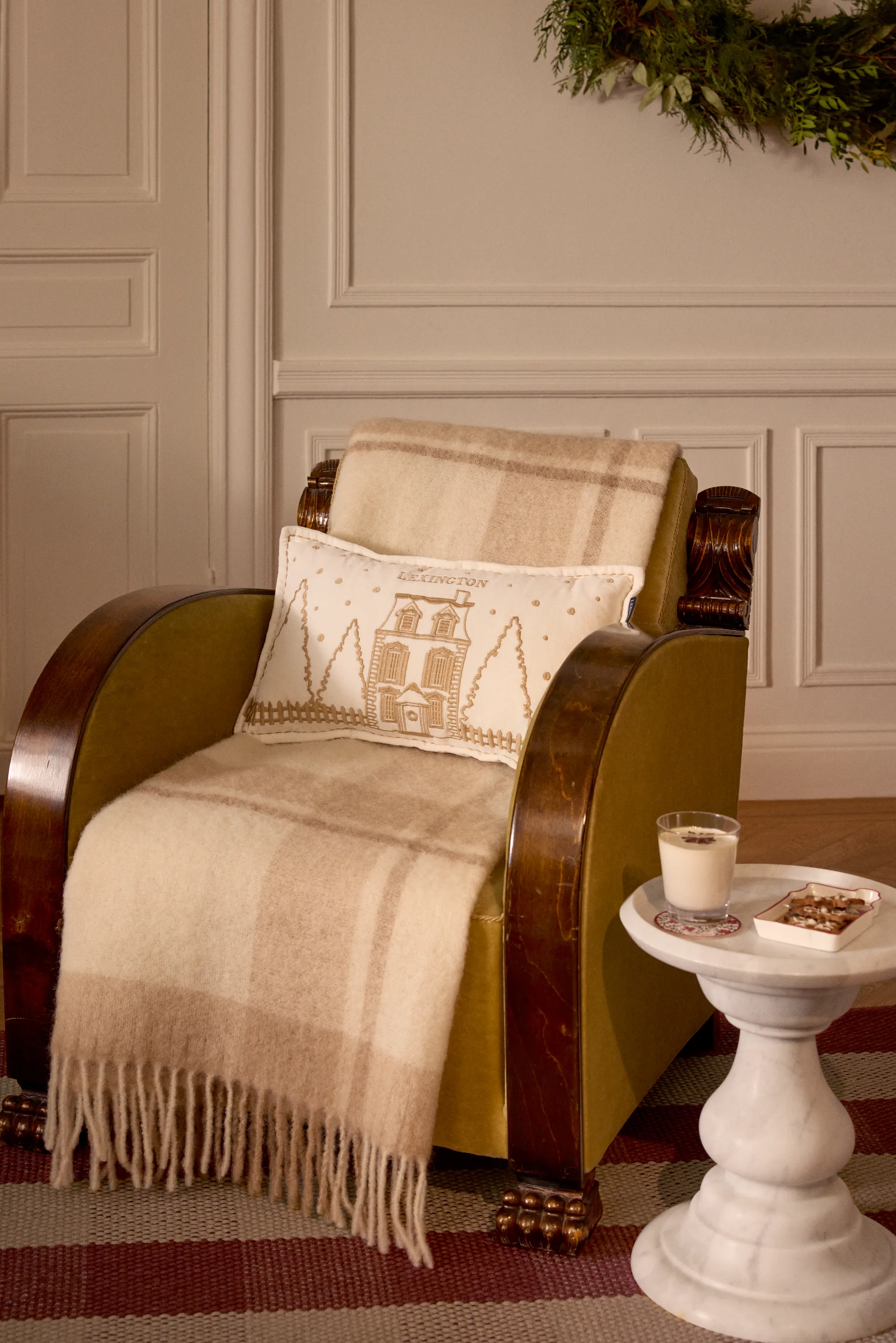 Winter House オーガニックベルベットクッション 30x50 cm, White-Light beige Lexington | レキシントン