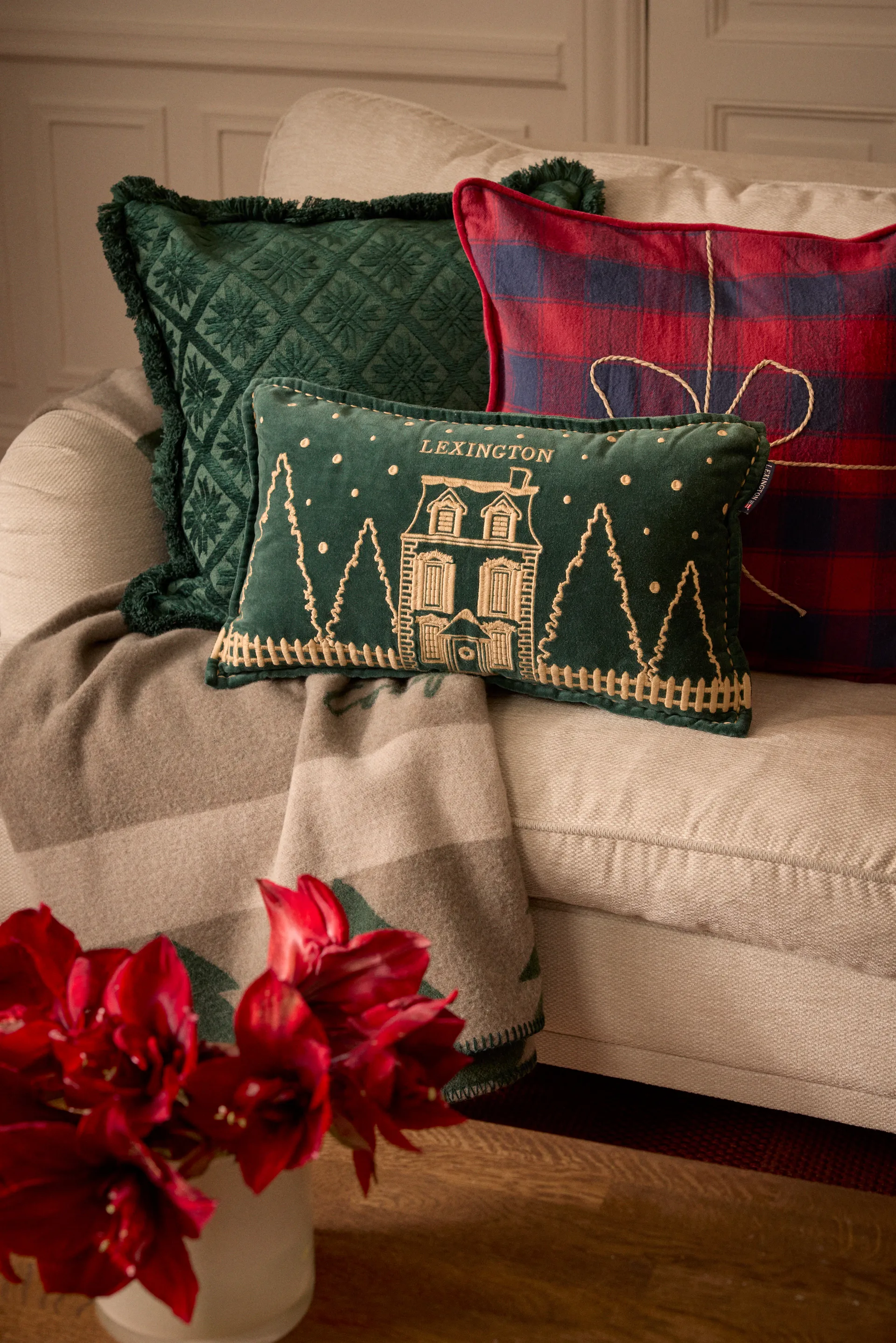 Wrapped チェック エコ フランネルクッションカバー 50x50 cm, Dark blue-red Lexington | レキシントン