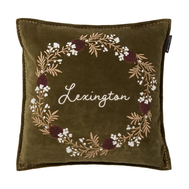 Wreathオーガニックコットン ベルベットクッションカバー 50x50 cm - Olive-brown-white - Lexington | レキシントン
