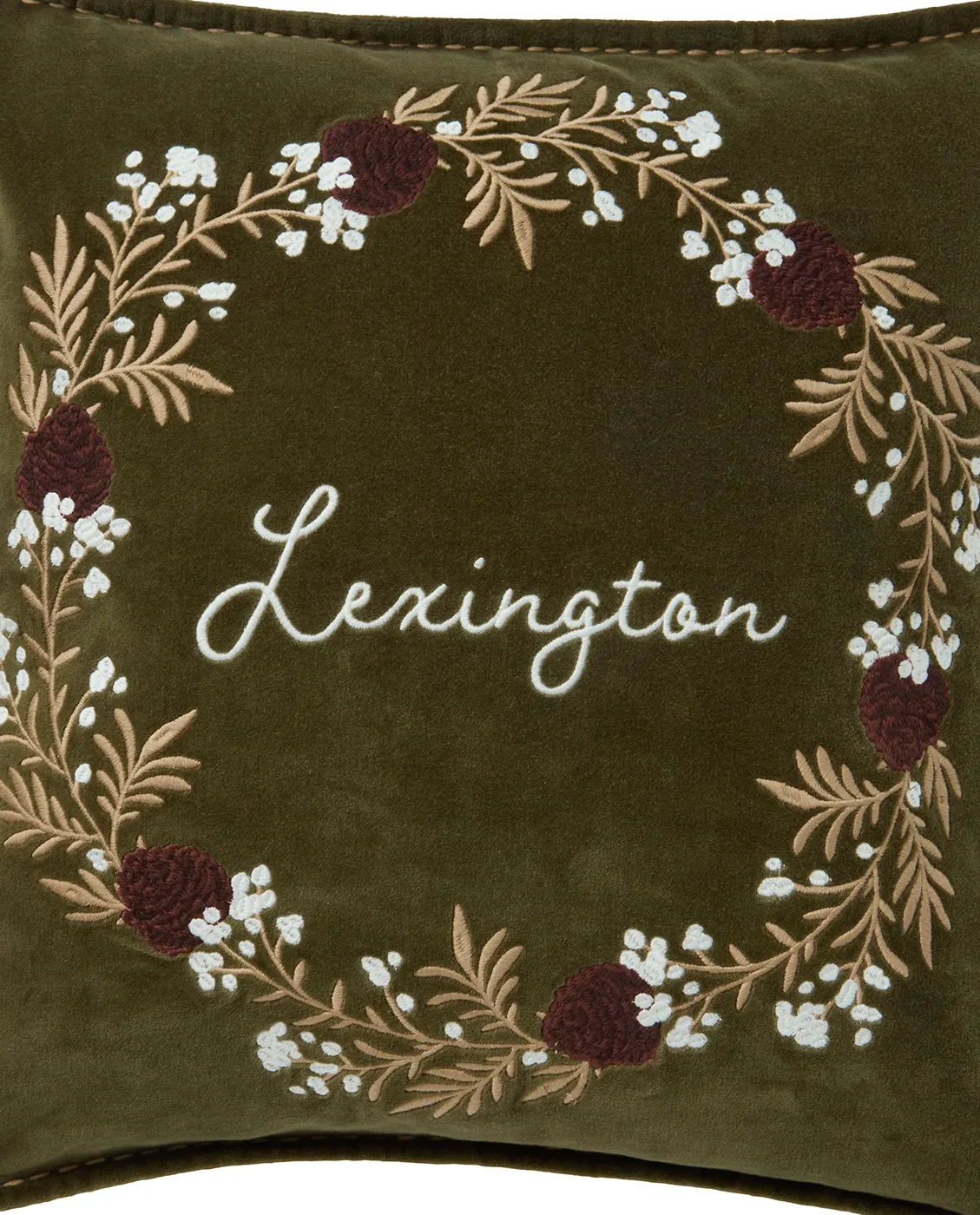 Wreathオーガニックコットン ベルベットクッションカバー 50x50 cm, Olive-brown-white Lexington | レキシントン