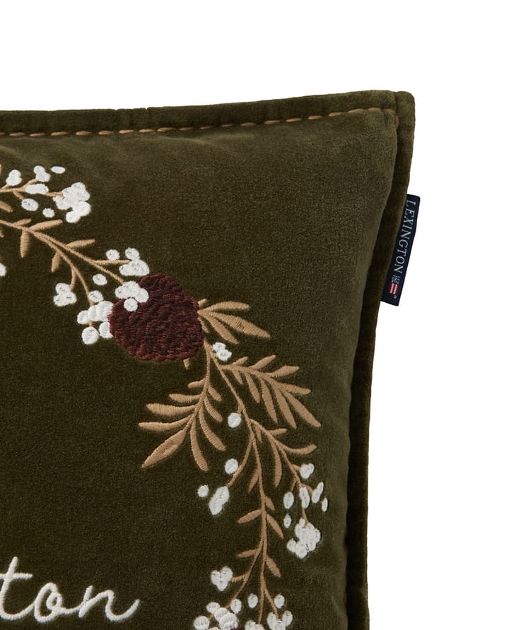 Wreathオーガニックコットン ベルベットクッションカバー 50x50 cm, Olive-brown-white Lexington | レキシントン