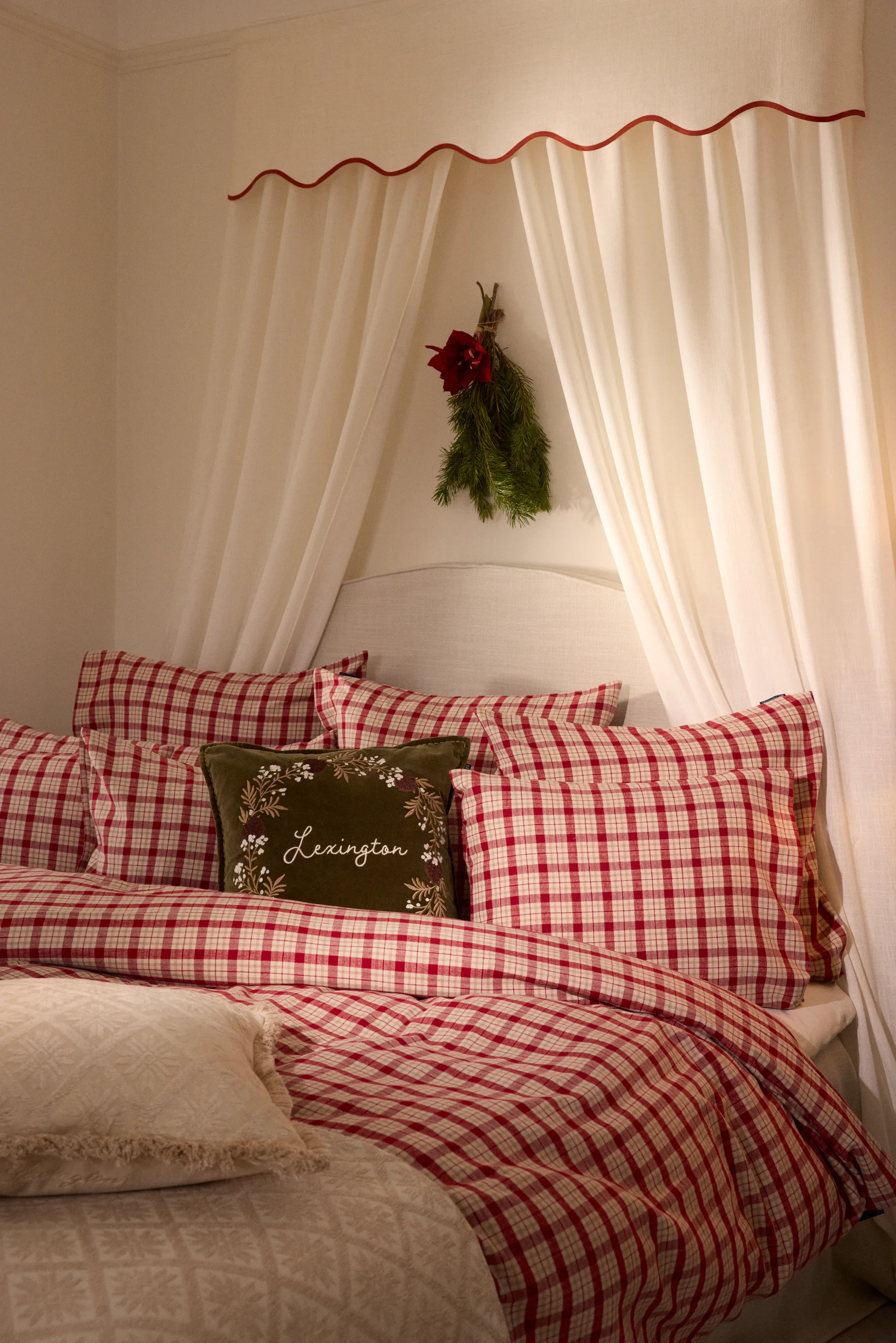 Wreathオーガニックコットン ベルベットクッションカバー 50x50 cm, Olive-brown-white Lexington | レキシントン