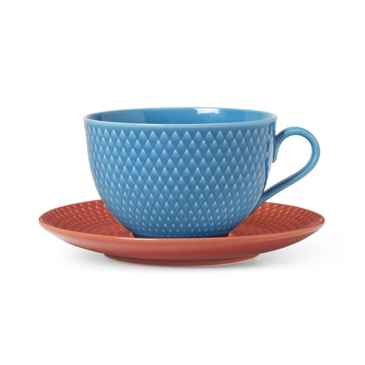 Rhombe ティーカップ ソーサー付き - Blue-terracotta - Lyngby Porcelæn | リュンビューポーセリン