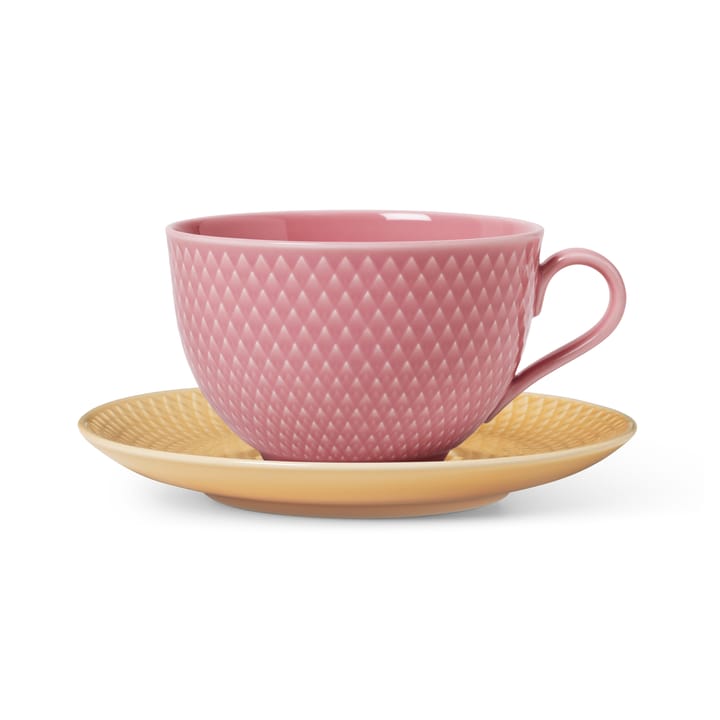 Rhombe ティーカップ ソーサー付き - Pink-sand - Lyngby Porcelæn | リュンビューポーセリン