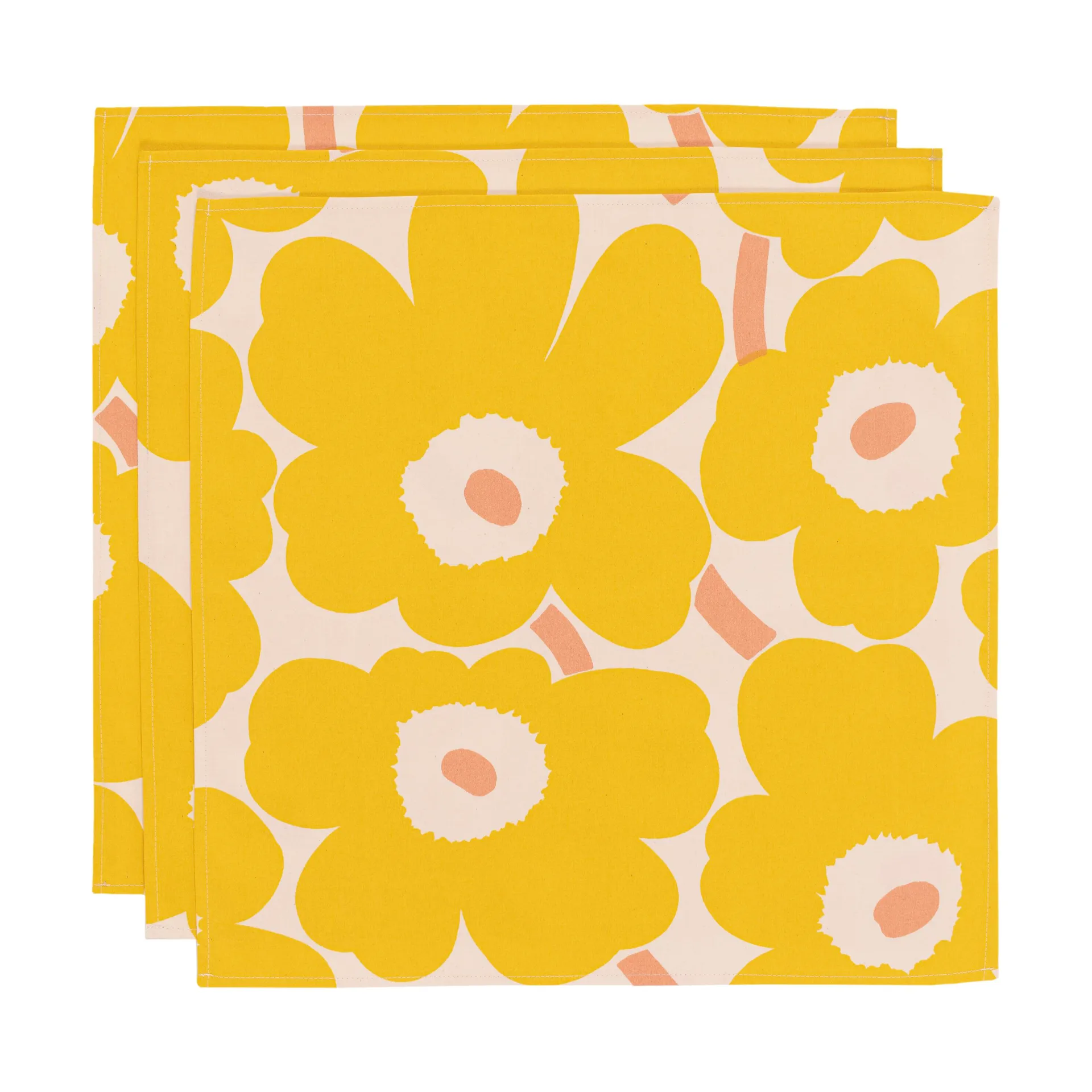 Pieni Unikko fabric ナプキン 43x43 cm 3枚セット, Cotton-yellow-pink Marimekko | マリメッコ