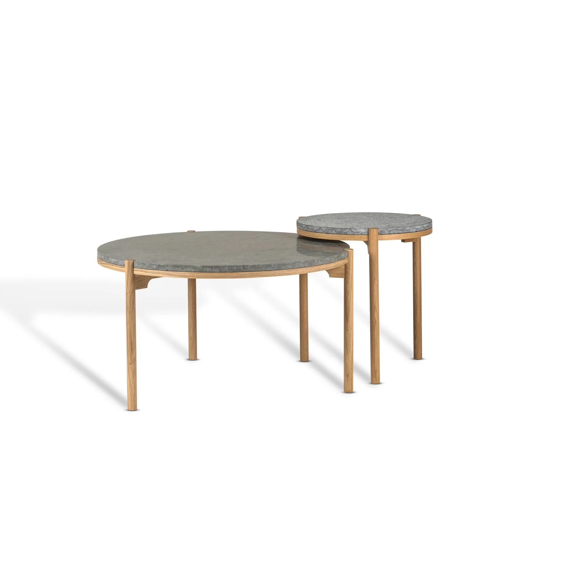 Dondoサイドテーブル white pigmented oak Ø45 cm, Honed limestone Mavis