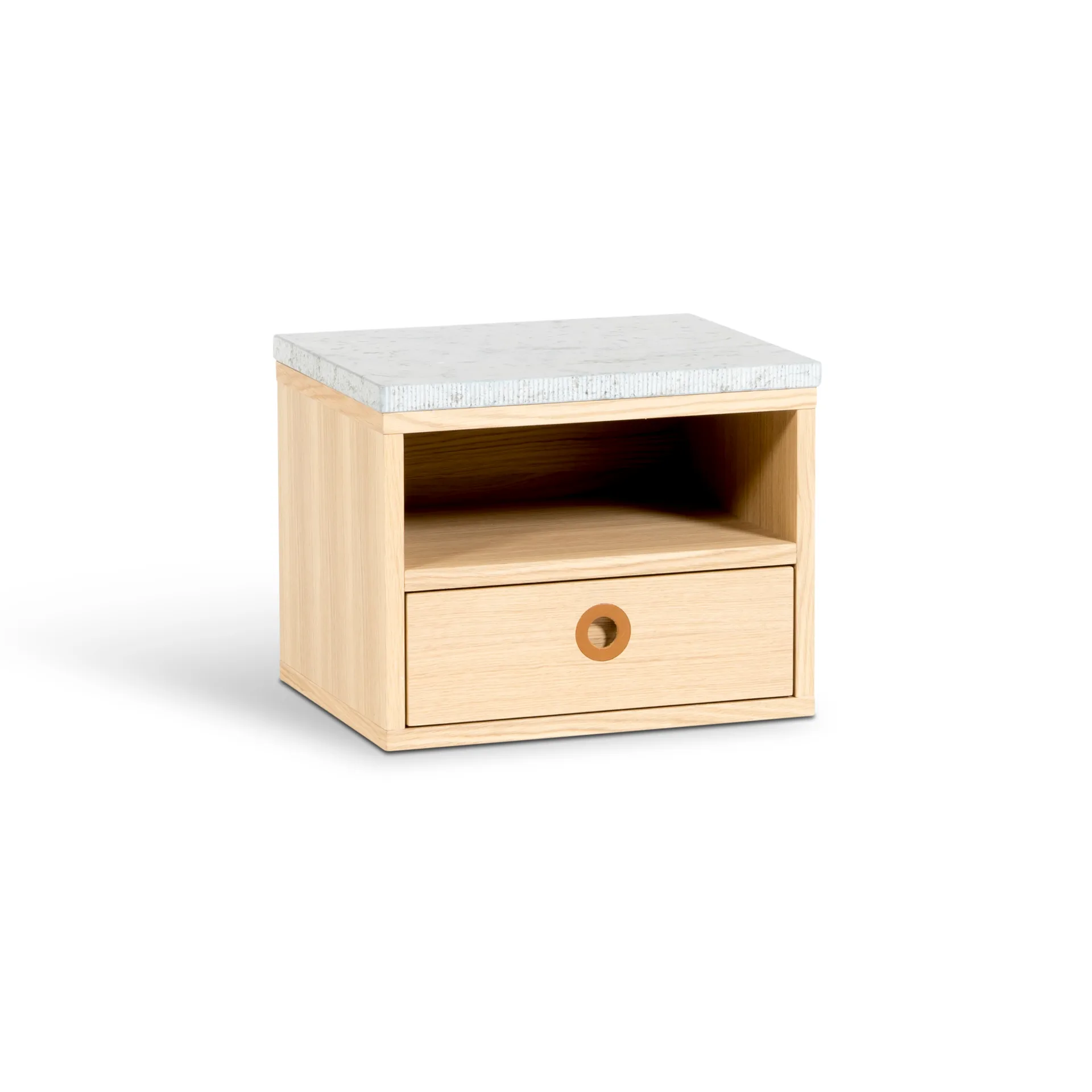 Höllviken ベッドサイドテーブル 壁かけ, oak white pigment, limestone top, 1 drawer Mavis