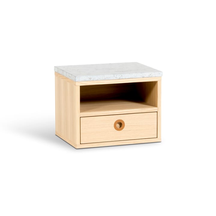 Höllviken ベッドサイドテーブル 壁かけ - oak white pigment, limestone top, 1 drawer - Mavis