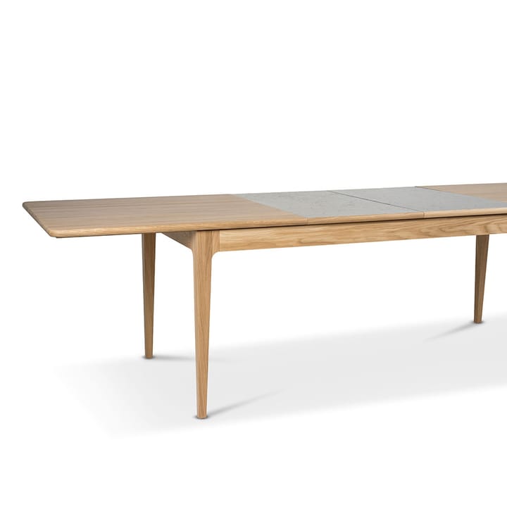 Höllviken ダイニングテーブル, Oak white pigmented matte lacquer-1 insert-limestone ø 50 cm Mavis