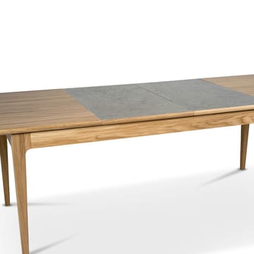 Höllviken ダイニングテーブル - Oak white pigmented matte lacquer-1 insert-limestone ø 50 cm - Mavis