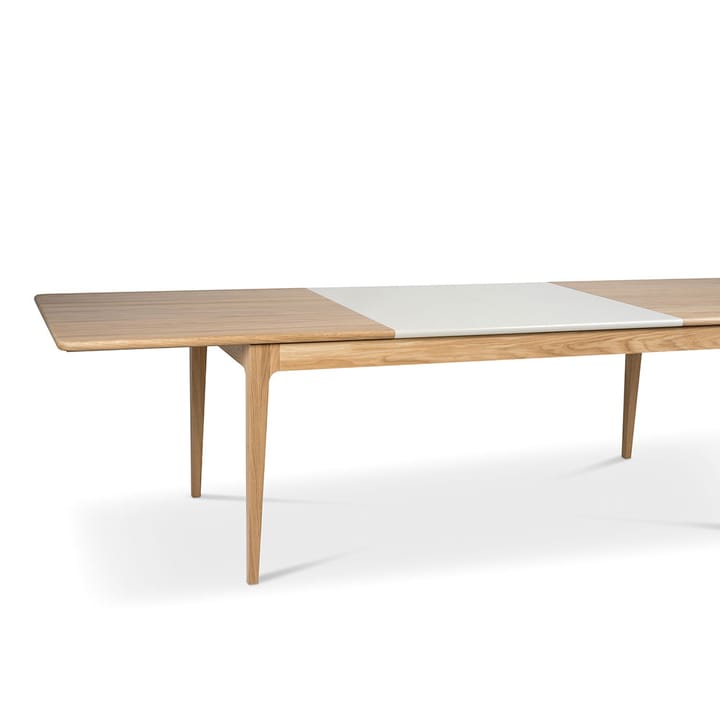 Höllviken ダイニングテーブル, Oak white pigmented matte lacquer-1 insert-limestone ø 50 cm Mavis