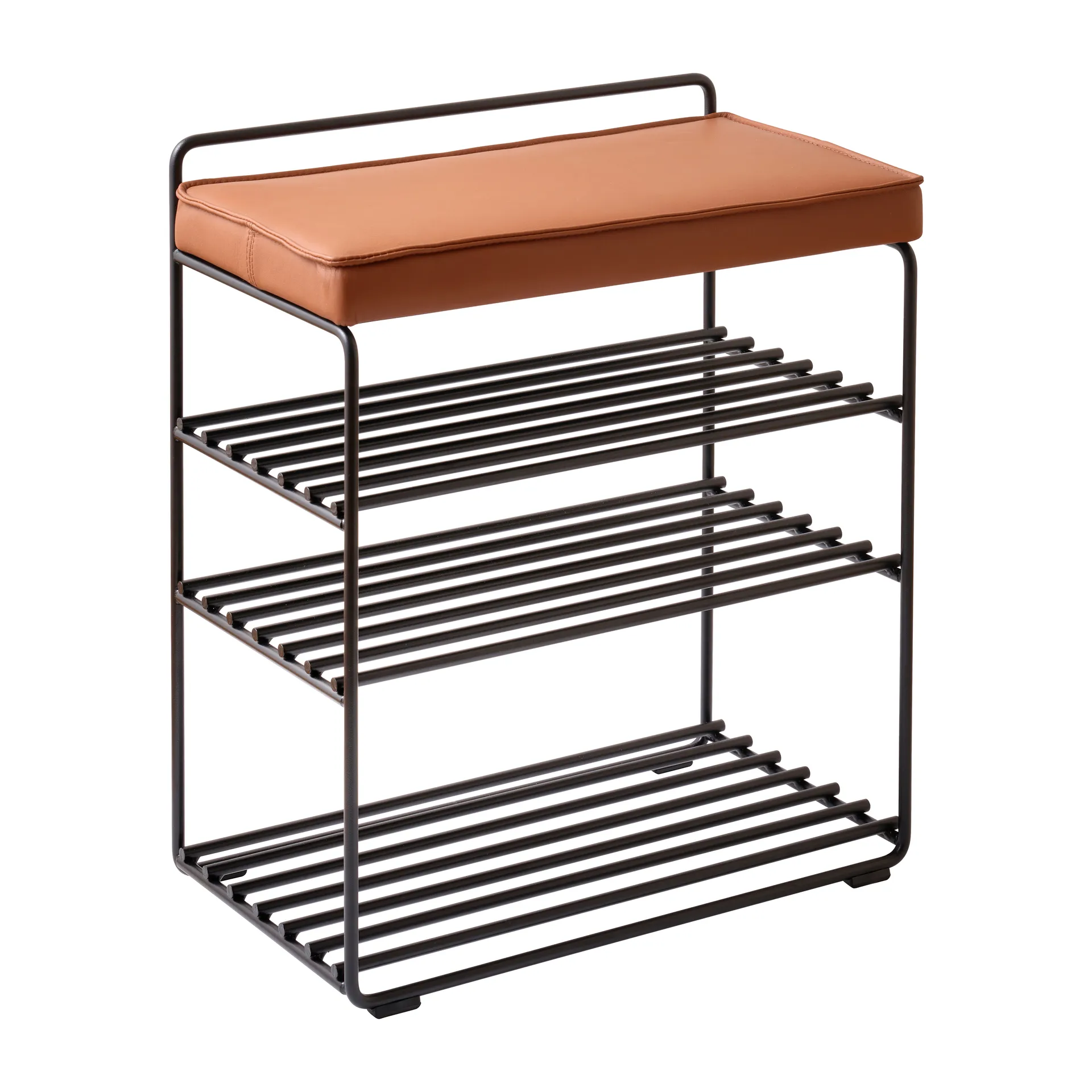 Lower East Seat シェルフ-スツール 50x28x58 cm, Black-cognac leather Maze | メイズ