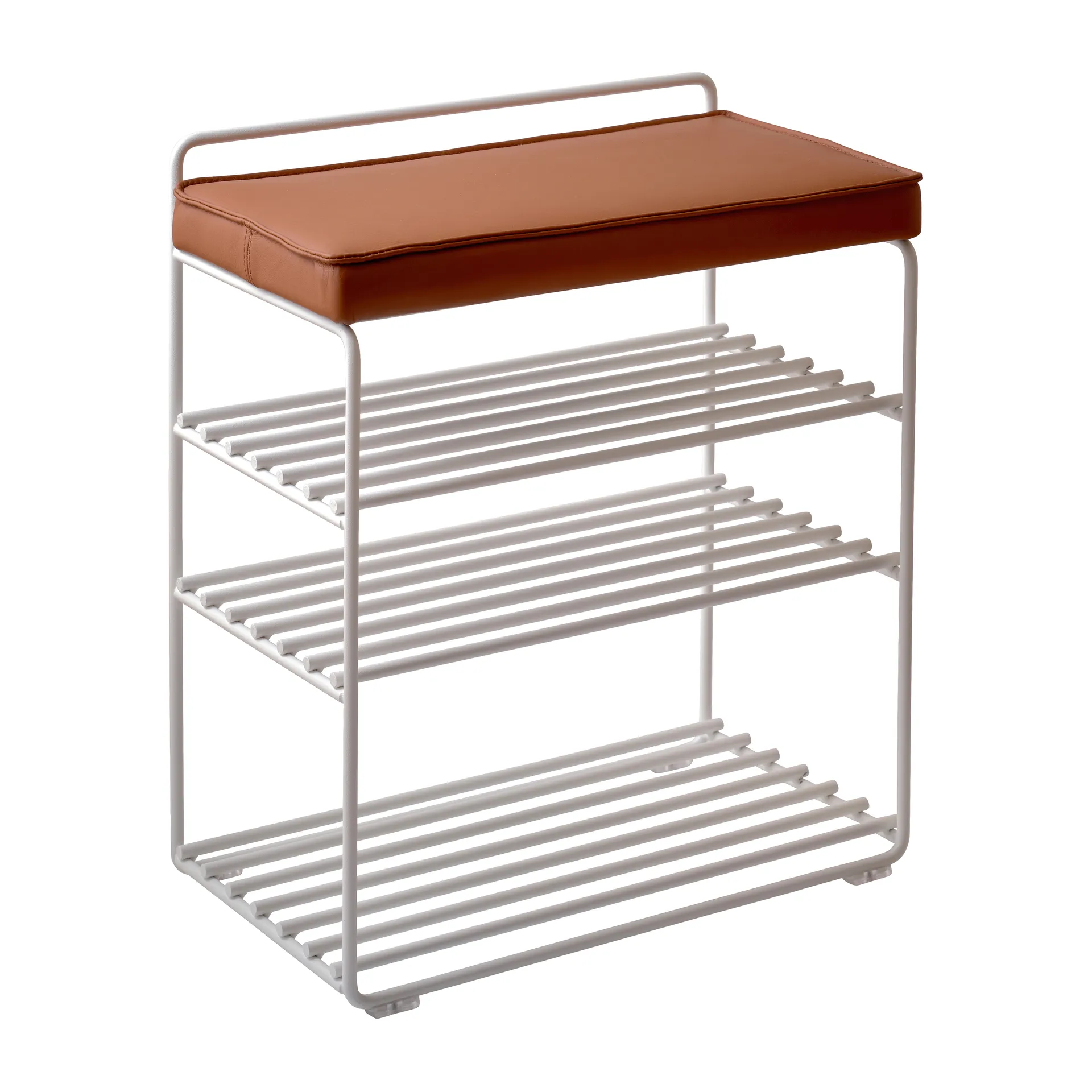 Lower East Seat シェルフ-スツール 50x28x58 cm, White-cognac leather Maze | メイズ