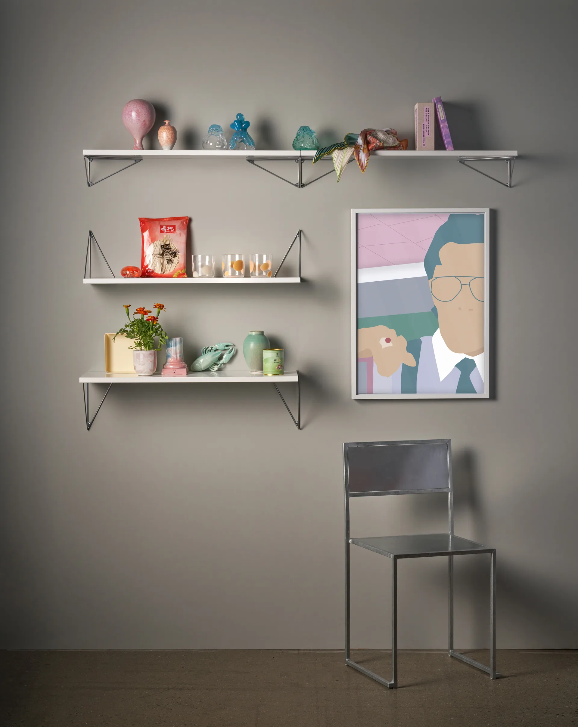 Pythagoras シェルフ, white-chrome, 20x80 cm,  Maze