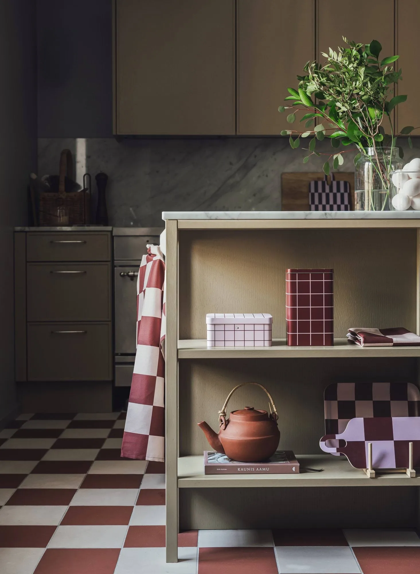 Checks & Stripes コーヒー缶 金属製, Brown-pink, 12x8x20 cm Muurla | ムールラ