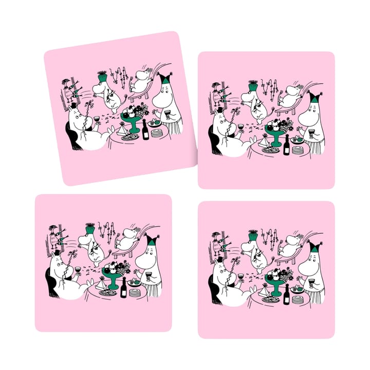 ムーミン 80 ガラスコースター 9x9 cm 4枚 - Pink - Opto Design | オプトデザイン