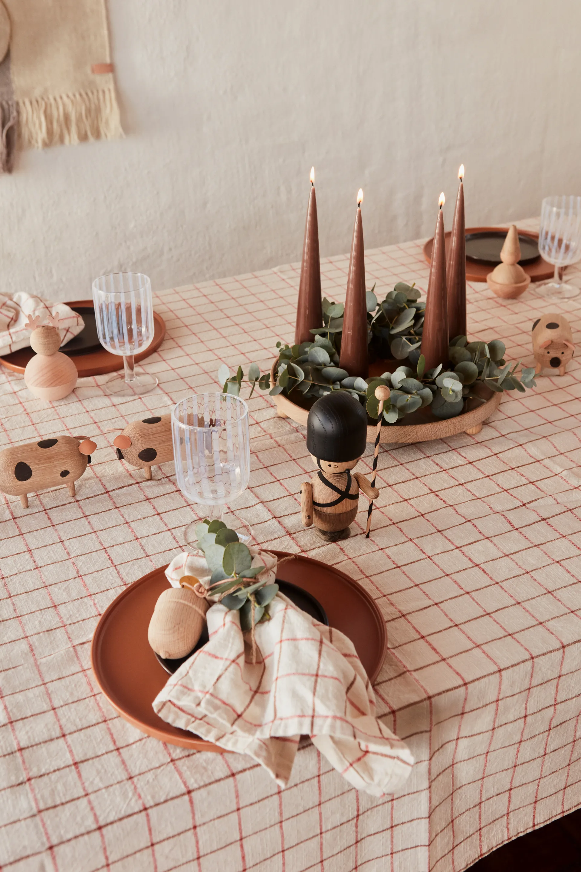 Grid テーブルクロス 140x260 cm, Off white-red OYOY | オイオイ