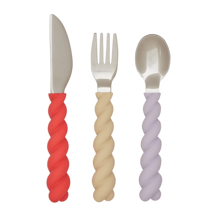 Mellow キッズ用カトラリーセット 3ピース - Lavender-Vanilla-Cherry Red - OYOY | オイオイ