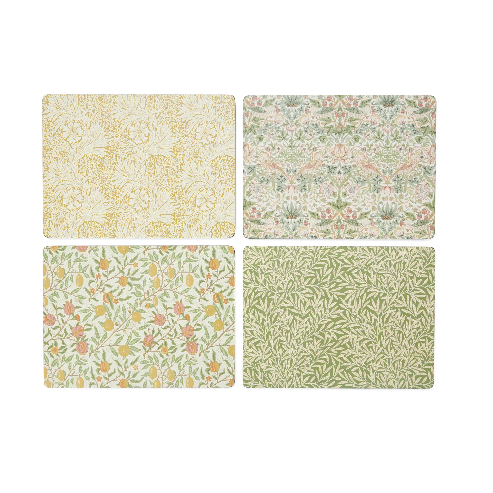 Morris & Co Simpley ミックス ランチョンマット 4枚, Fruit, Willow, Strawberry Thief, Marigold Pimpernel | ピンパーネル