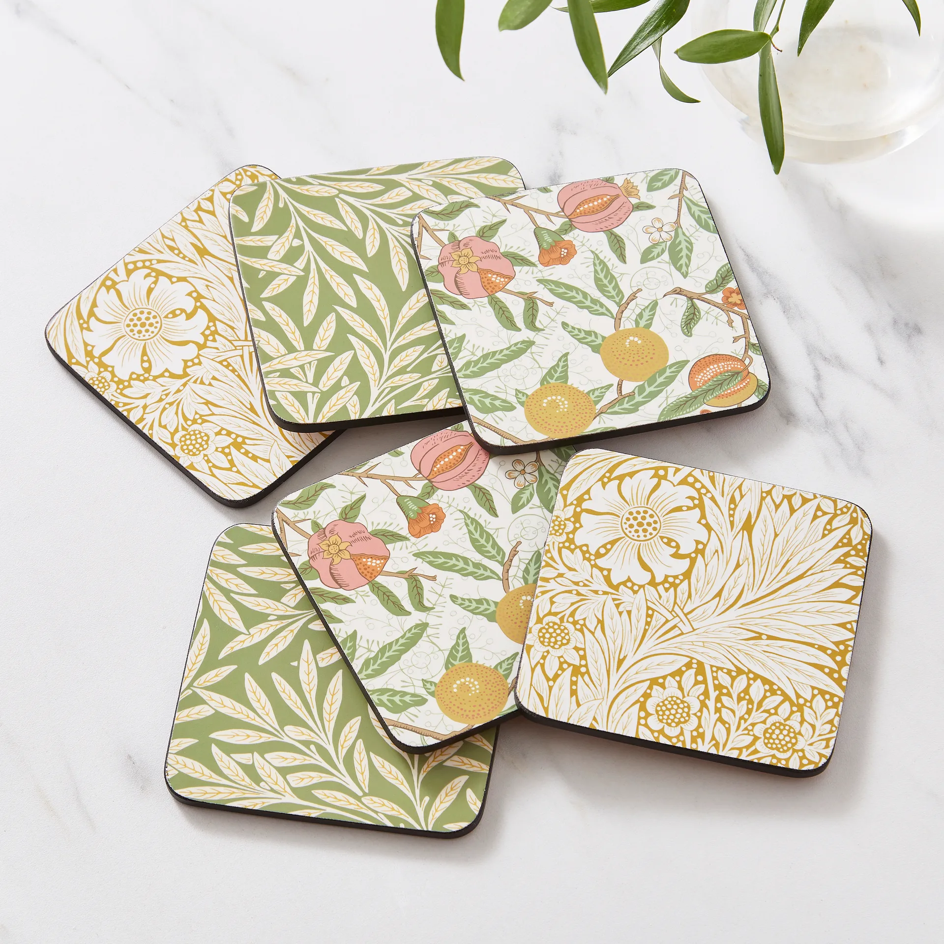 Morris & Co Simpley ミックスグラスコースター 6枚, Fruit, Willow, Marigold Pimpernel | ピンパーネル