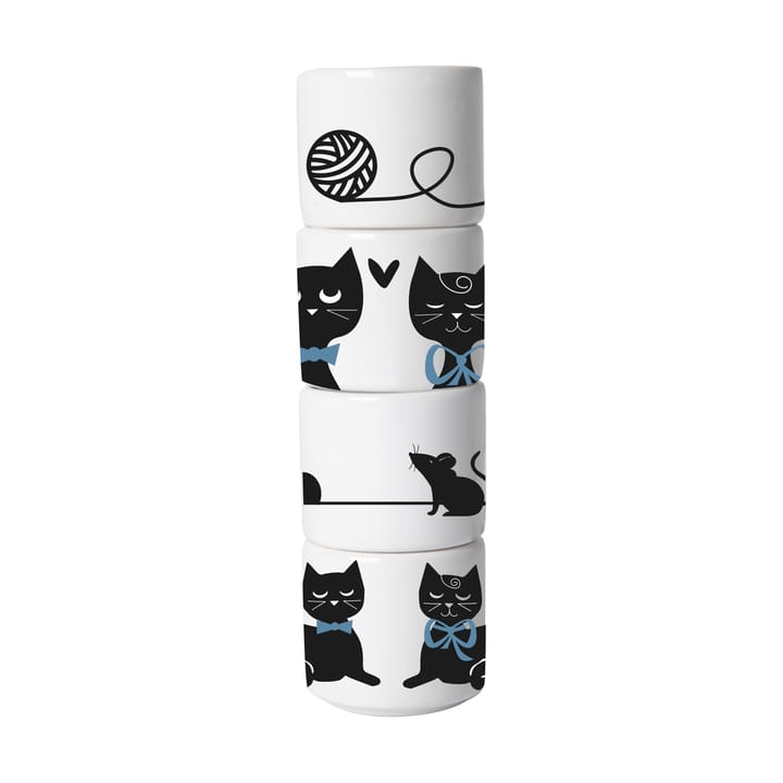 Cat family エッグカップ 4 pieces - White-black-blue - Pluto Design
