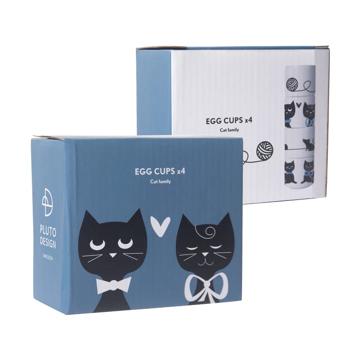 Cat family エッグカップ 4 pieces, White-black-blue Pluto Design