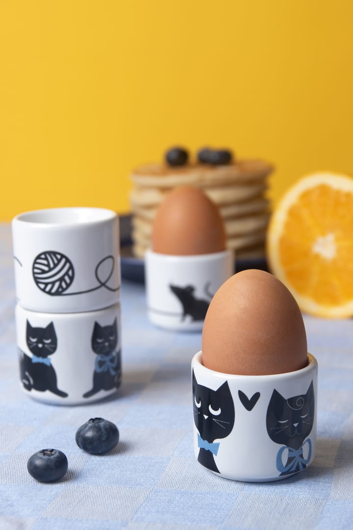 Cat family エッグカップ 4 pieces, White-black-blue Pluto Design