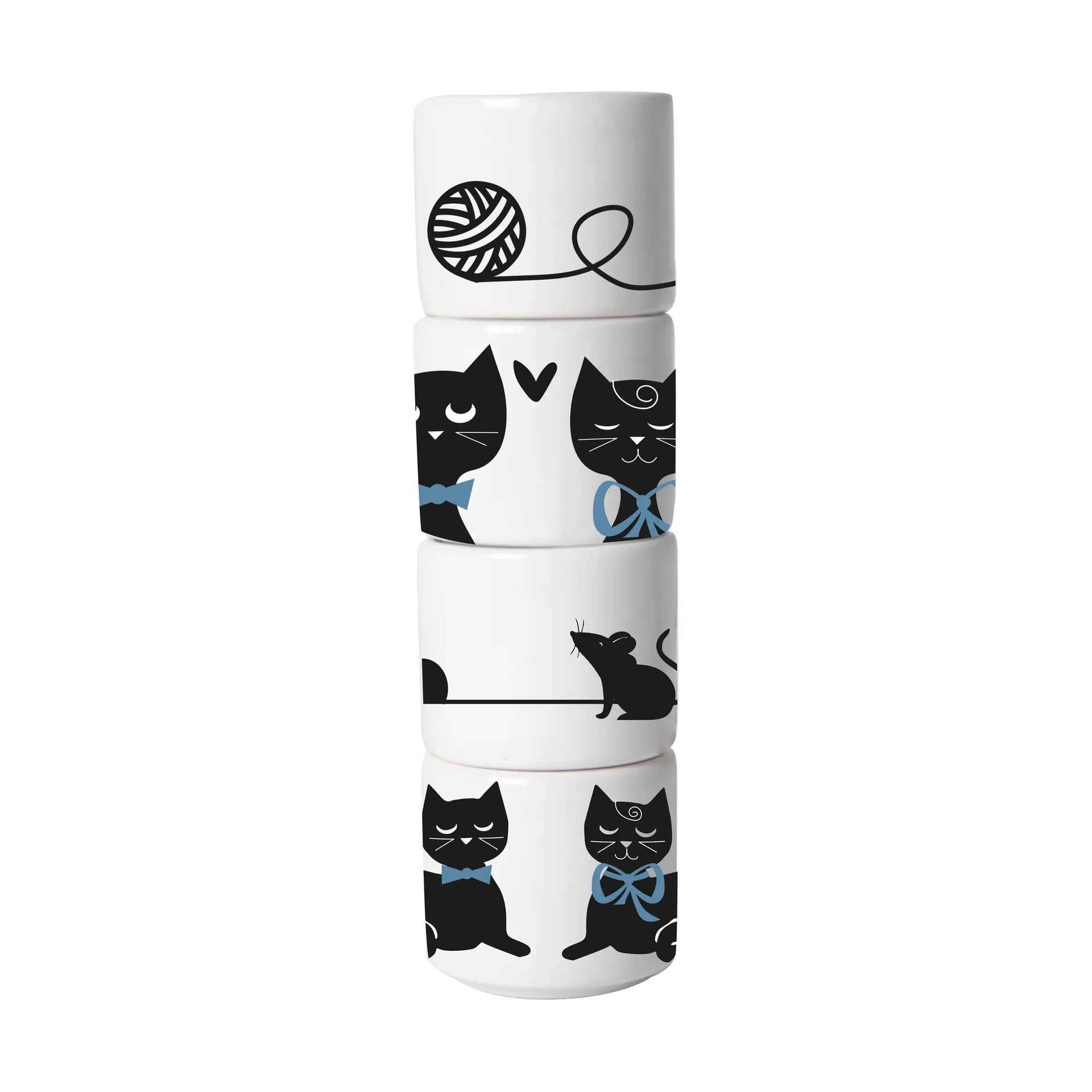 Cat family エッグカップ 4個セット, White-black-blue Pluto Design
