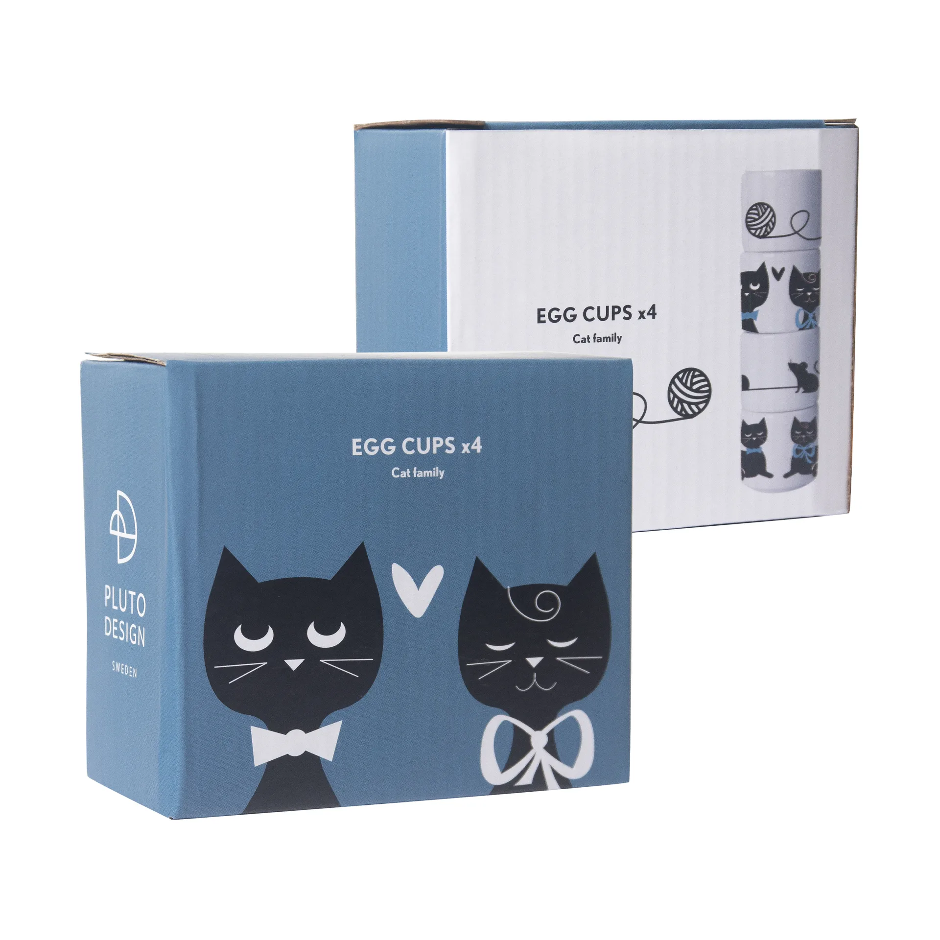 Cat family エッグカップ 4個セット, White-black-blue Pluto Design