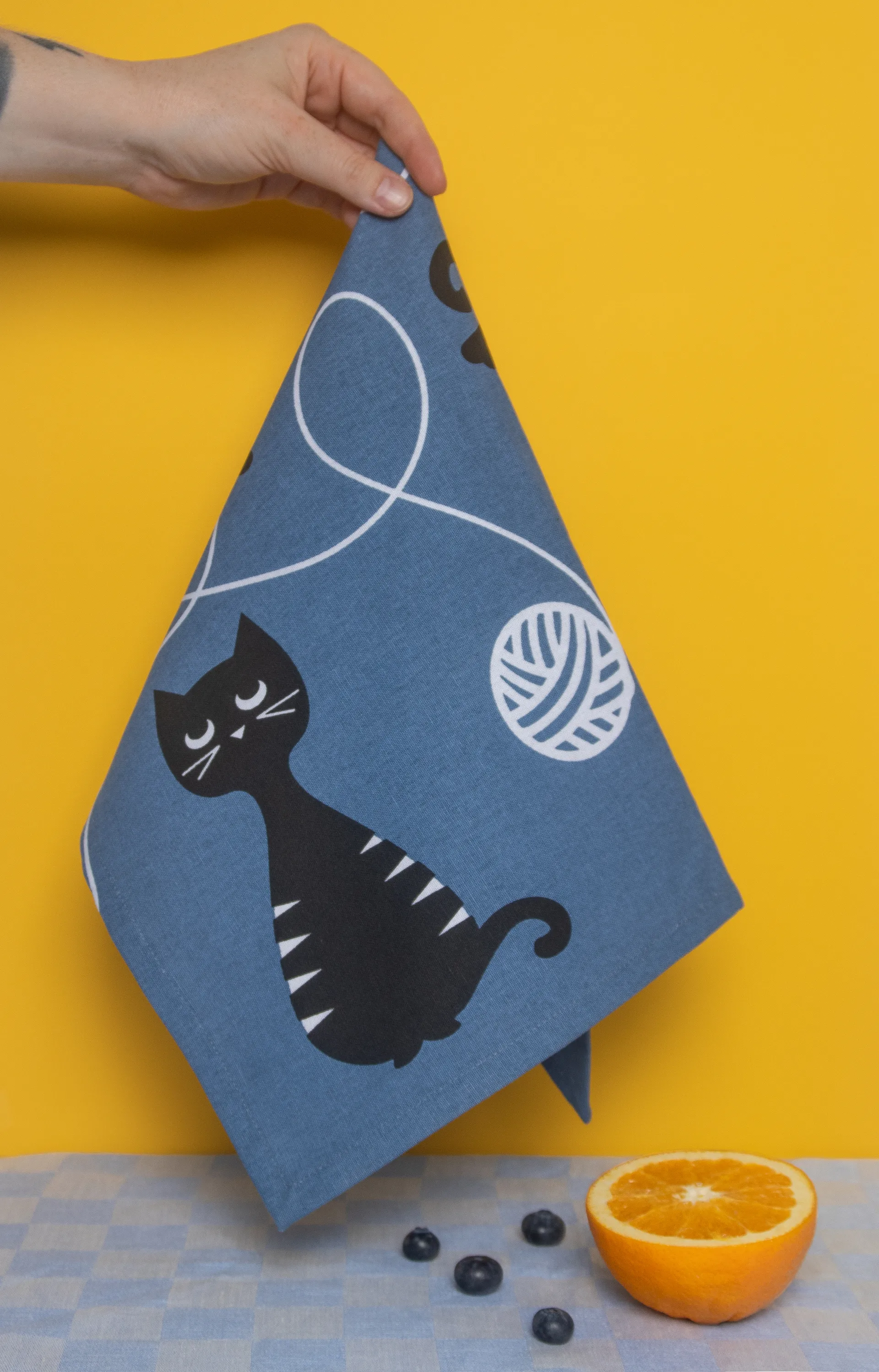 Cat family キッチンタオル 50x70 cm, Blue-black-white Pluto Design