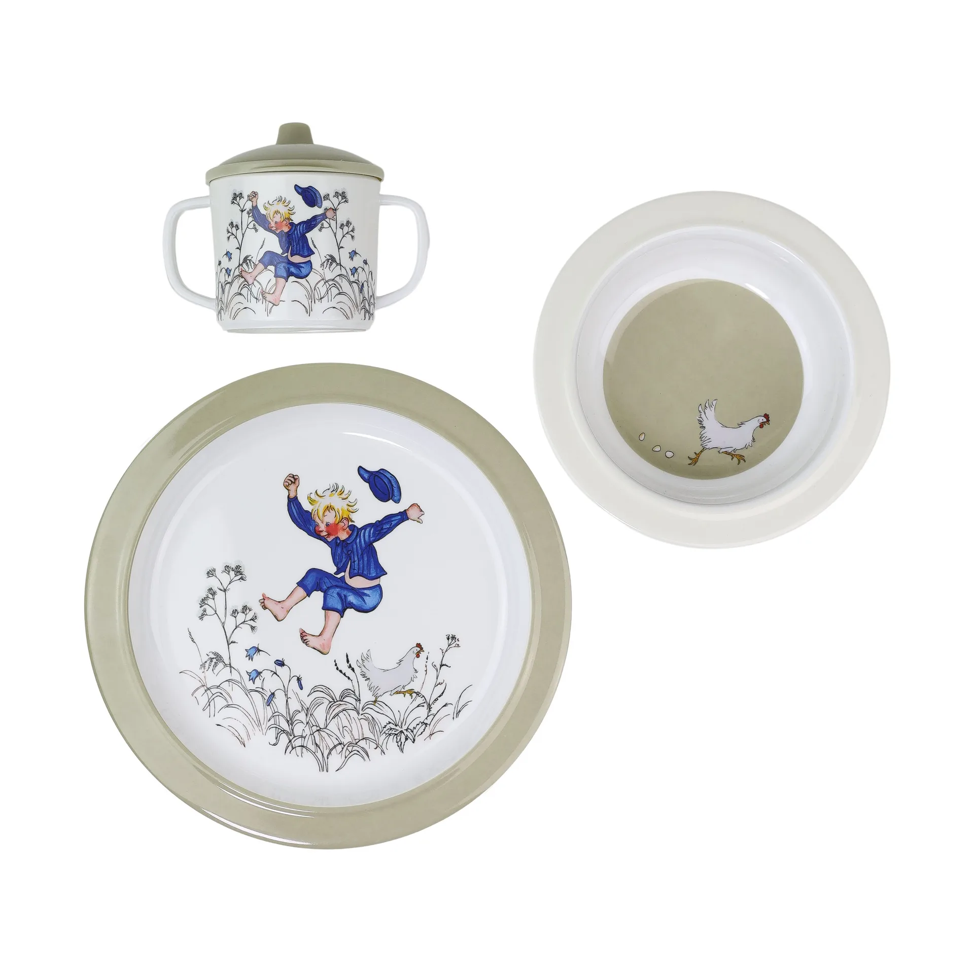 Emil i Lönneberga 子ども用 食器 3点セット, White-blue Rätt Start