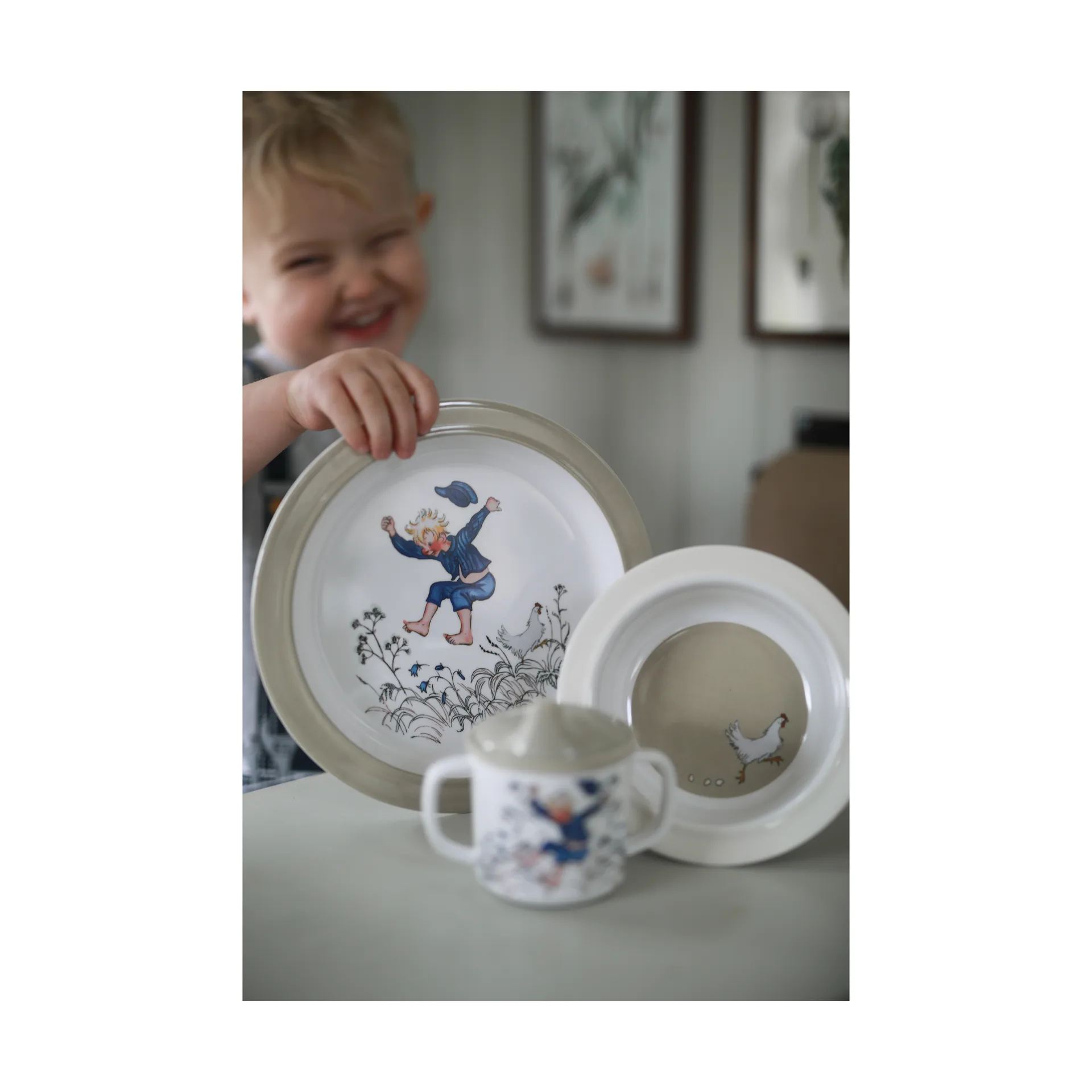 Emil i Lönneberga 子ども用 食器 3点セット, White-blue Rätt Start