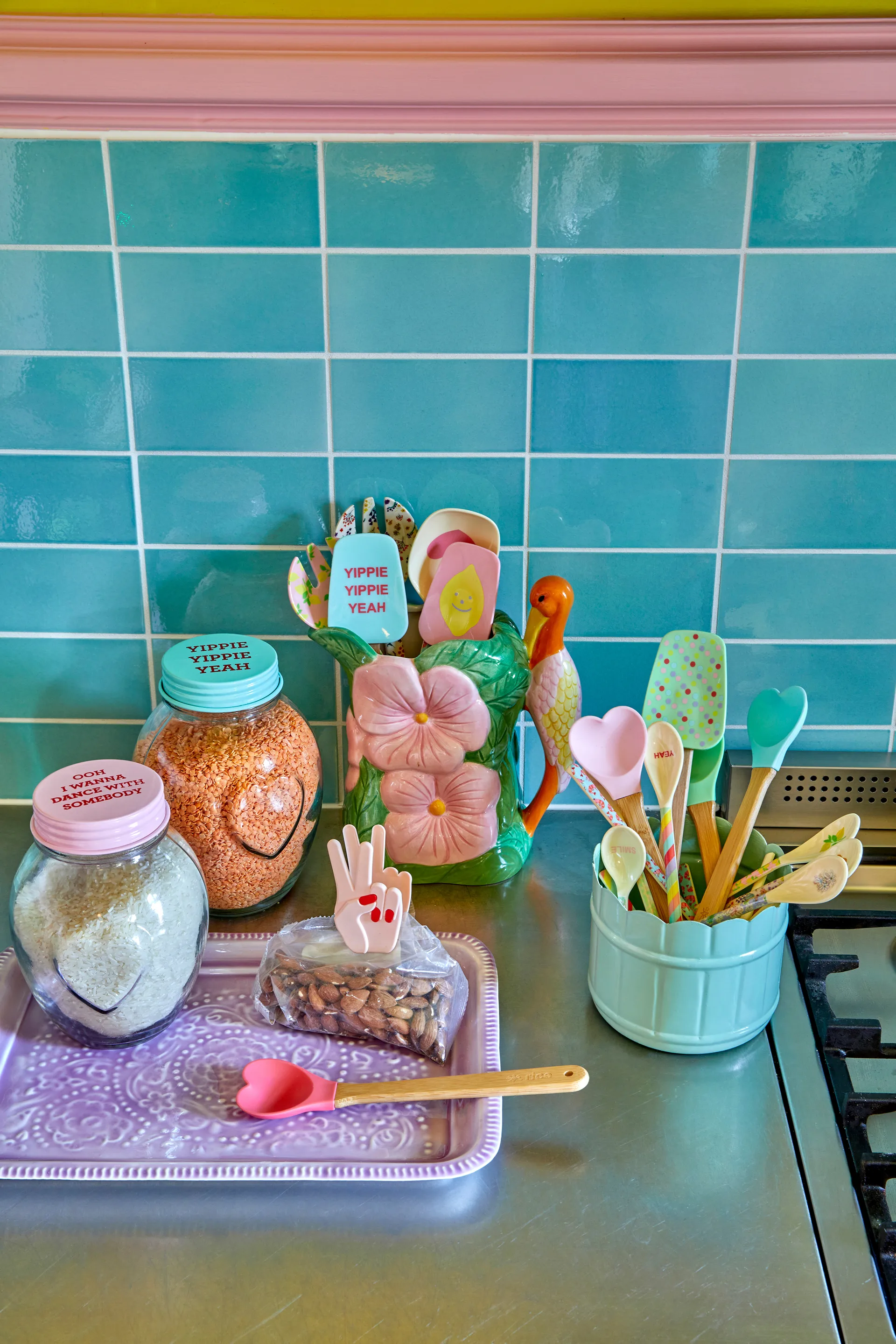 シリコンスプーン (竹製ハンドル) 23 cm 2 ピース, Red-pink RICE | ライス