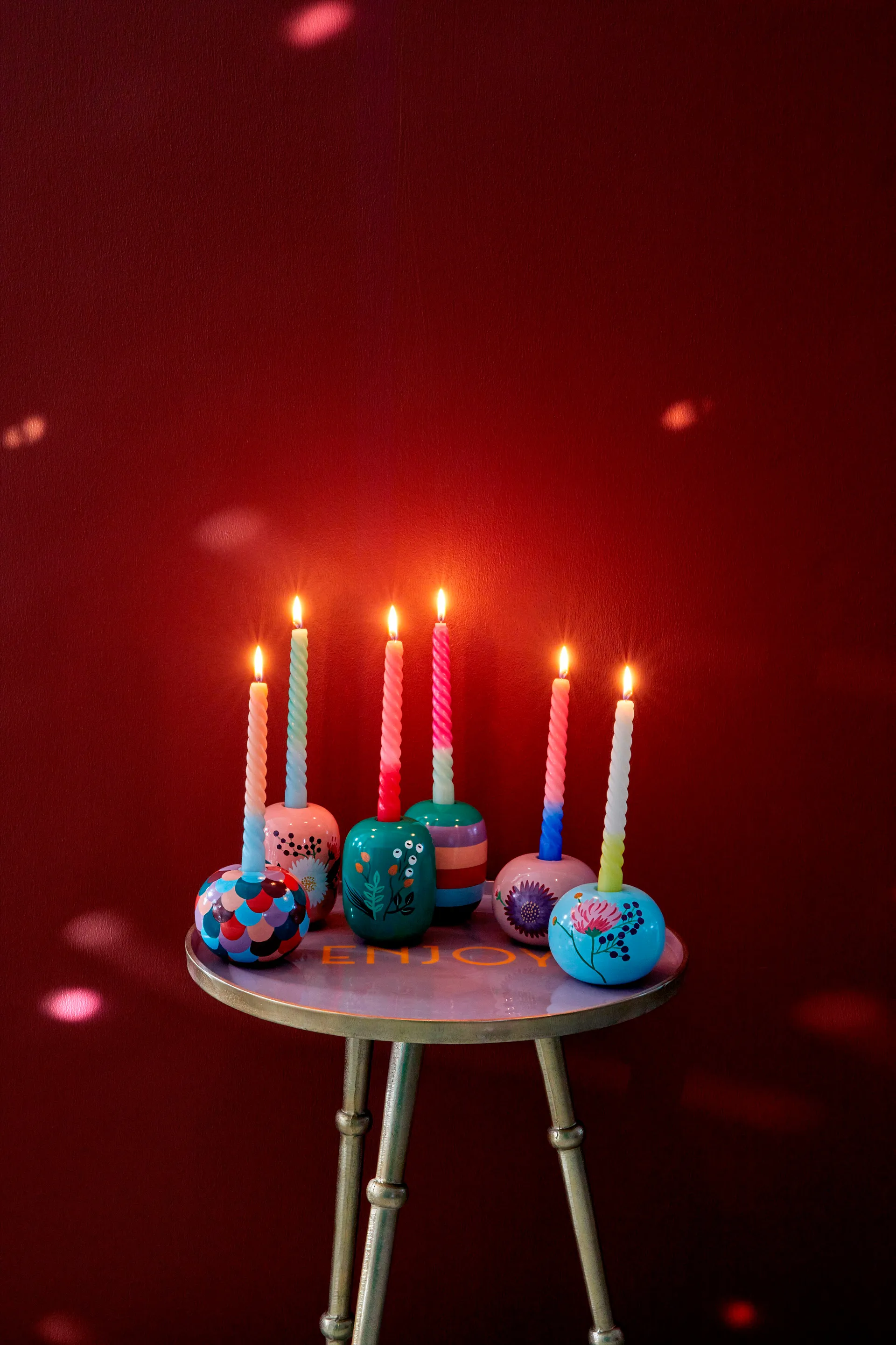 Rice キャンドルスティック Ø10 cm, Mint-handpainted flower RICE | ライス