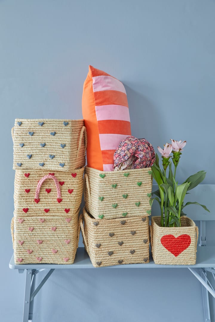 Rice ラフィアボックス ハンドル付き 30x30 cm, Dark grey hearts RICE | ライス