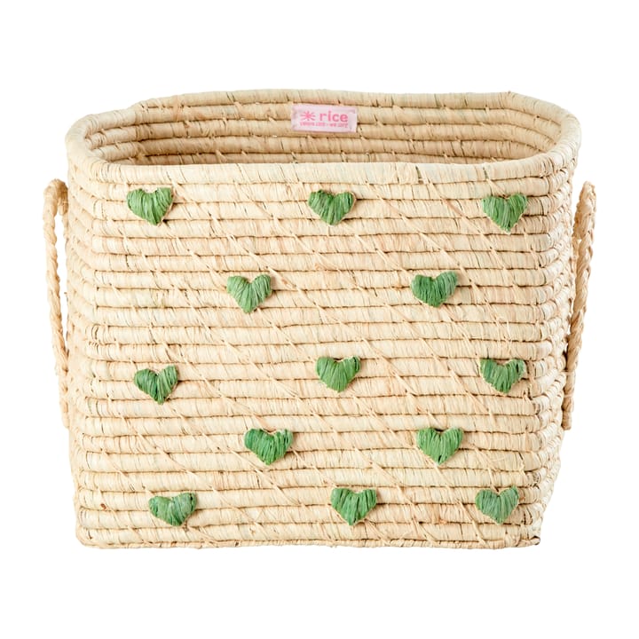 Rice ラフィアボックス ハンドル付き 30x30 cm, Green hearts RICE | ライス