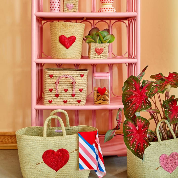 Rice ラフィアボックス ハンドル付き 30x30 cm, Red hearts RICE | ライス