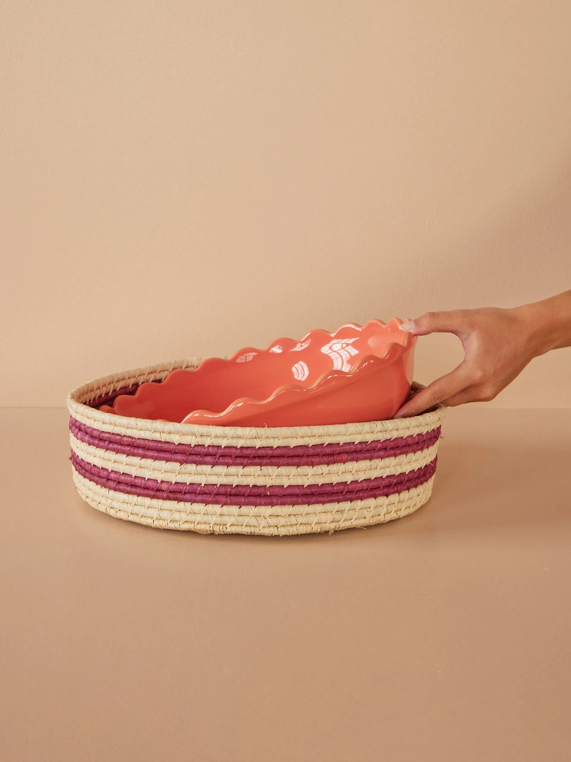 Rice ラフィア ラウンド 収納バスケット L, Aubergine RICE | ライス