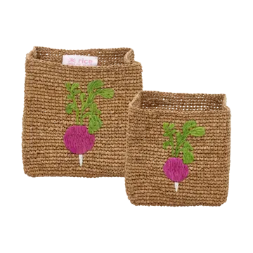 Rice Raffia 収納バスケット 2個セット - Radish Embroidery-Tea - RICE | ライス